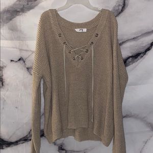 V-neck tan sweater